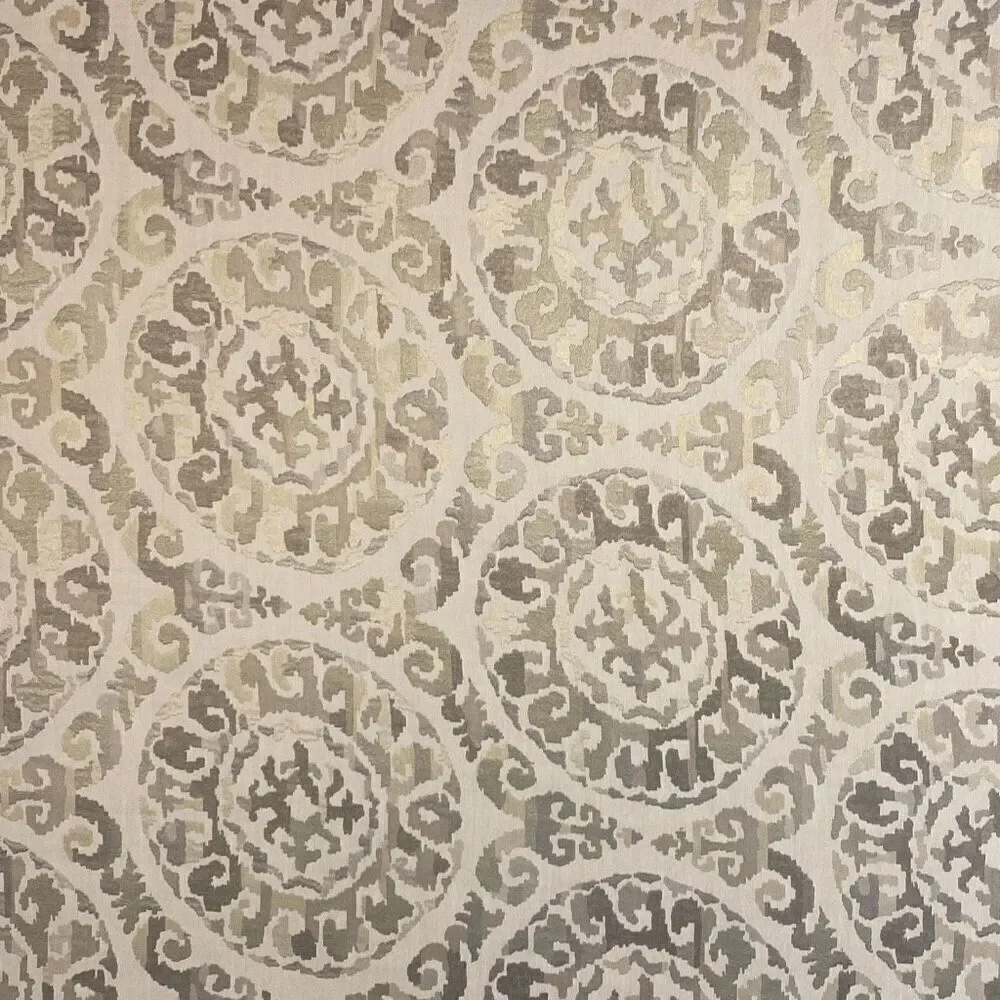 Fabric Remnant 120”x57” Geometric Tan Silver and Metallic Bronze READ